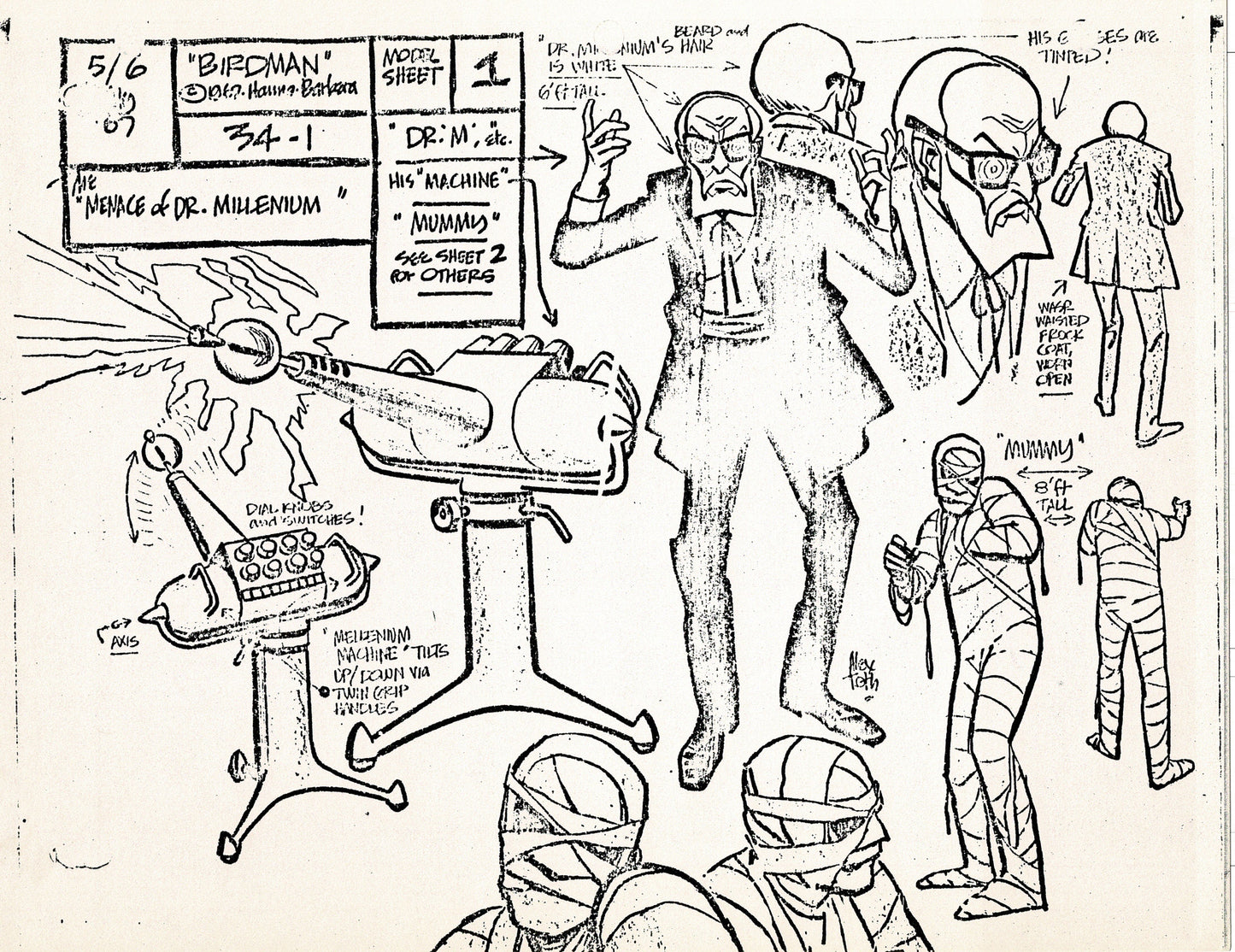 Birdman 1967 Alex Toth Production Model Sheet Copy Lot of 49 Pages from Hanna Barbera
