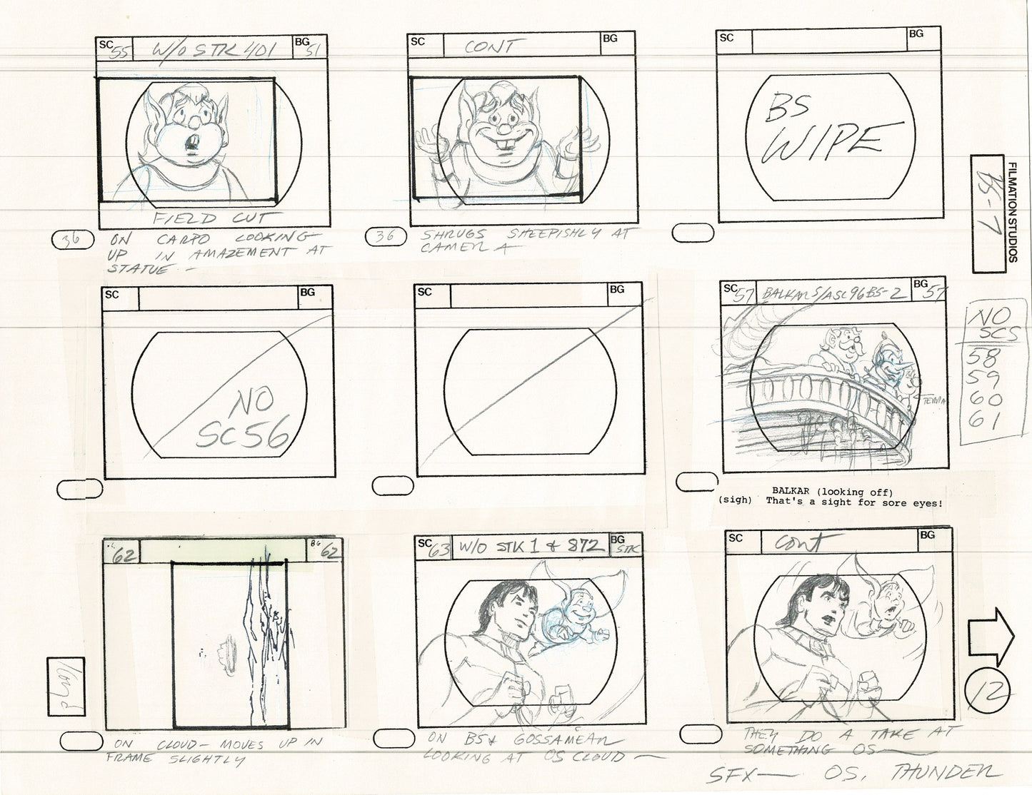 Blackstar 1981 Production Animation Storyboard Page Filmation A-008