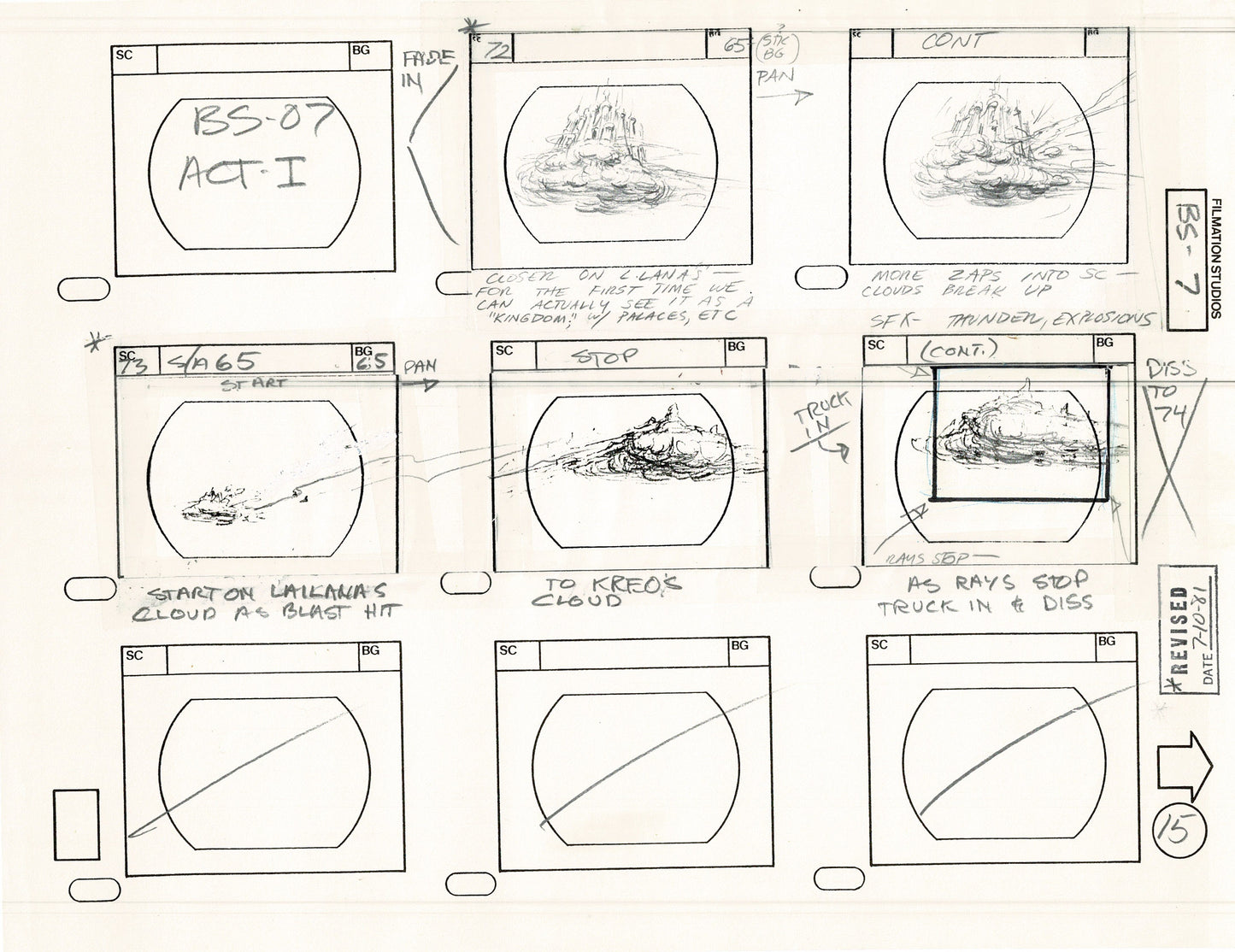 Blackstar 1981 Production Animation Storyboard Page Filmation A-011