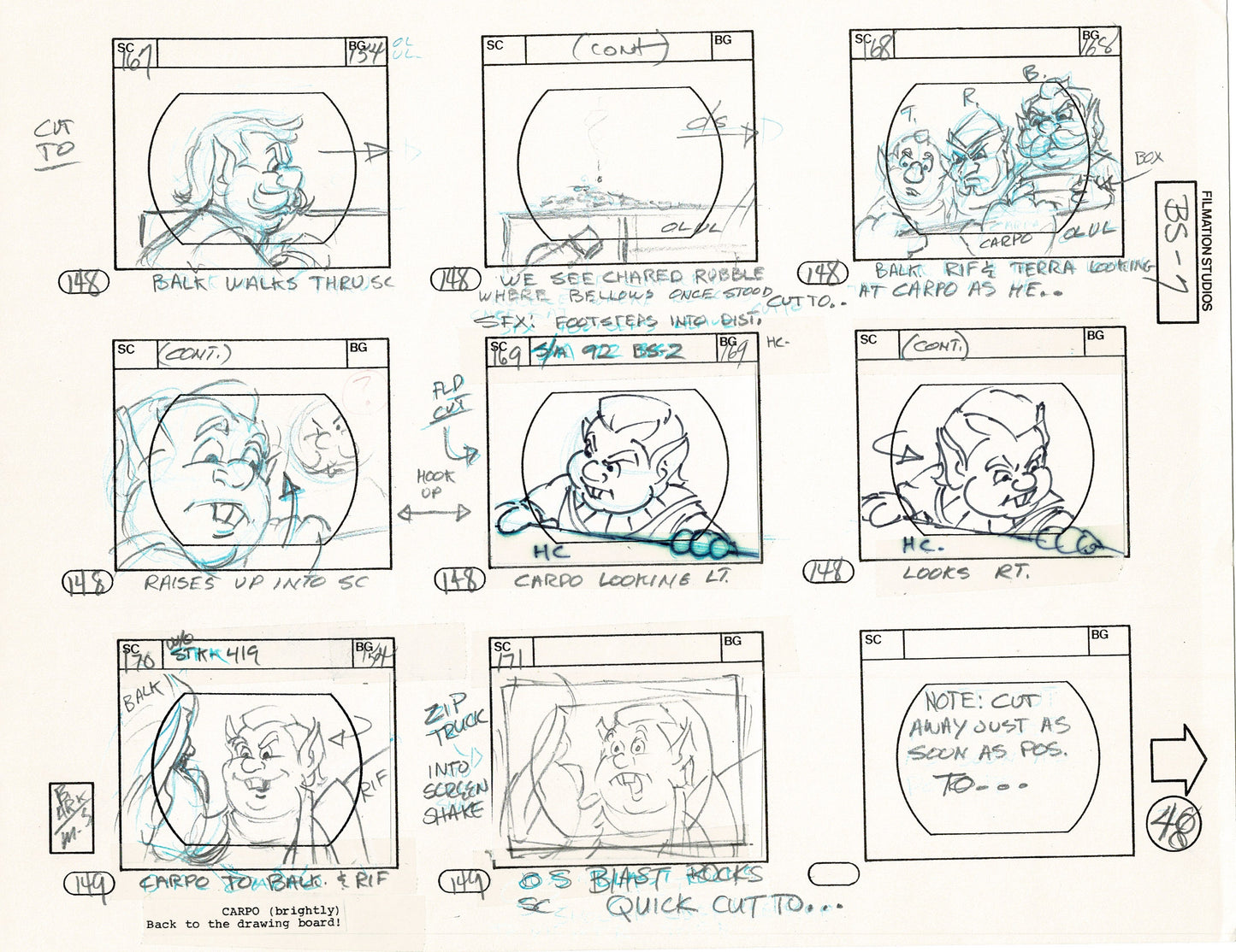 Blackstar 1981 Production Animation Storyboard Page Filmation A-038