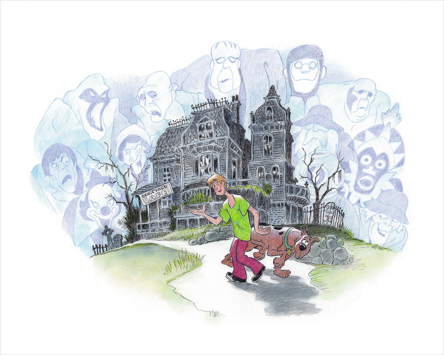 Scooby-Doo Bob Singer SIGNED Limited Edition Giclee Print on Paper - Graveyard Cafe - Printers Proof Edition of 25