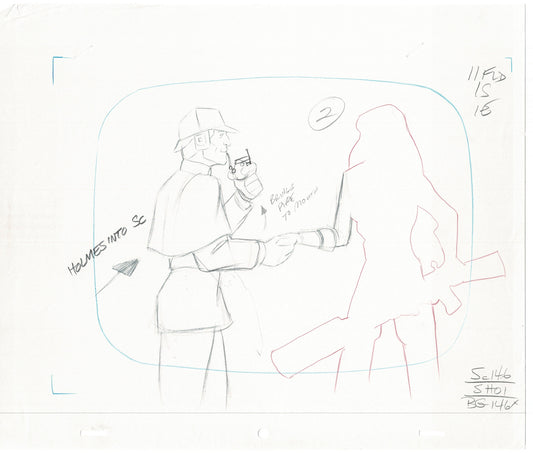 LOT OF 2 Sherlock Holmes Bravestarr Animation Cel Drawing Filmation 1988 sh281-2