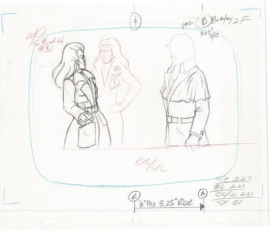 LOT OF 2 Sherlock Holmes Bravestarr Animation Cel Drawing Filmation 1988 sh293-4