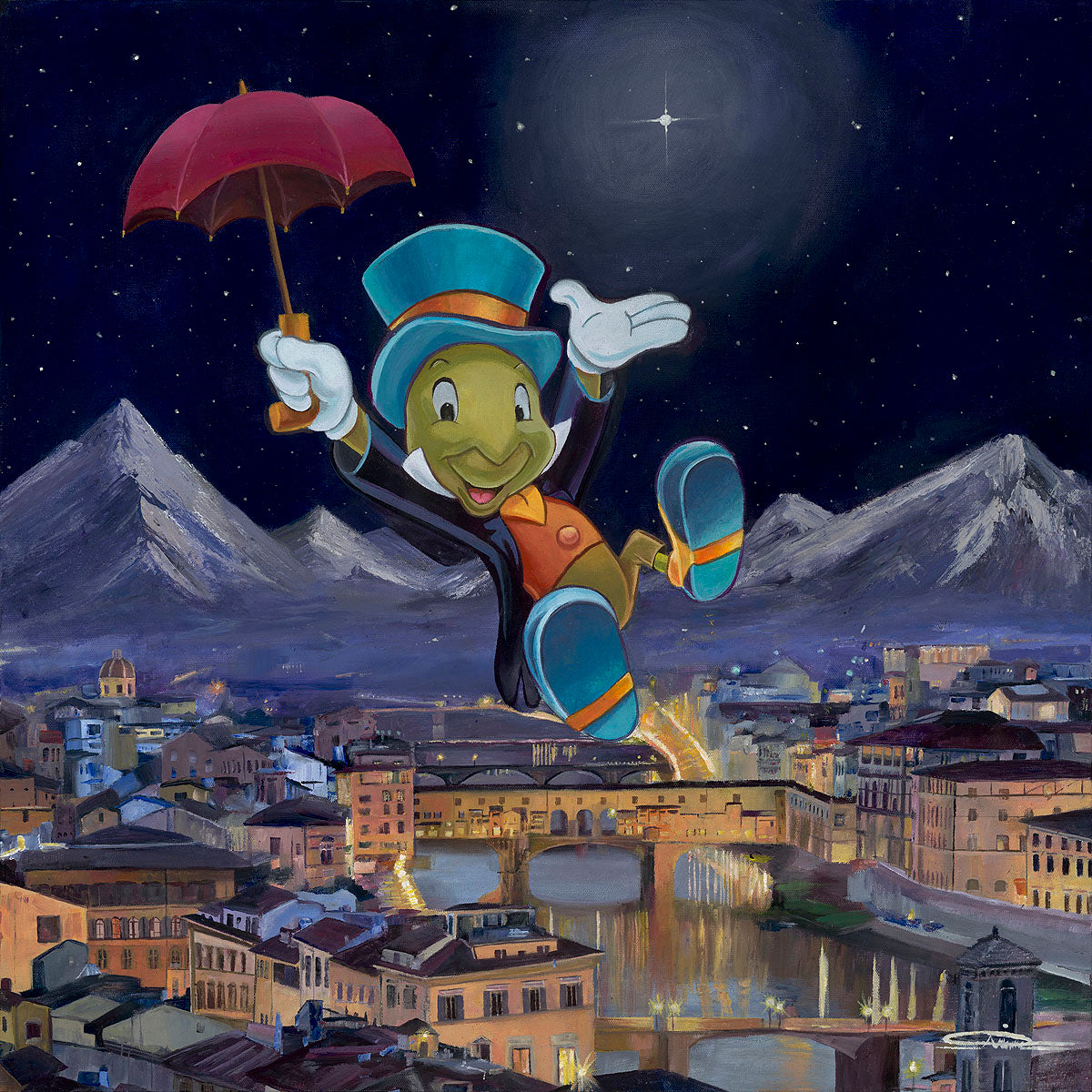 Pinocchio Jiminy Cricket Walt Disney Fine Art Arienne Boley Signed Limited Edition of 95 Print on Canvas - As Dreamers Do