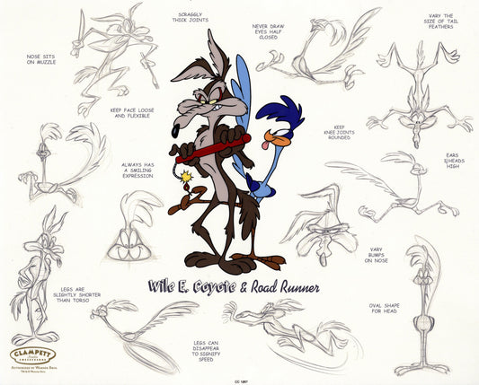 Wile E Coyote and Road Runner Model Sheet Warner Brothers Limited Edition Animation Cel of 750 - Proof Version