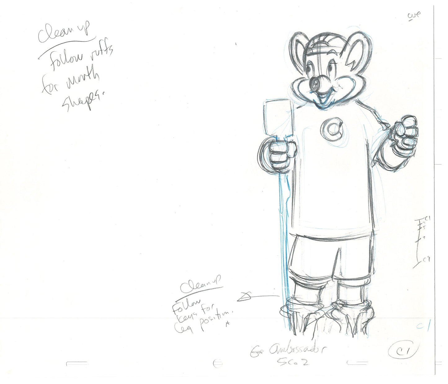 Chuck E Cheese Pizza Commercial Production Animation Cel Drawing 2005 AMR-26