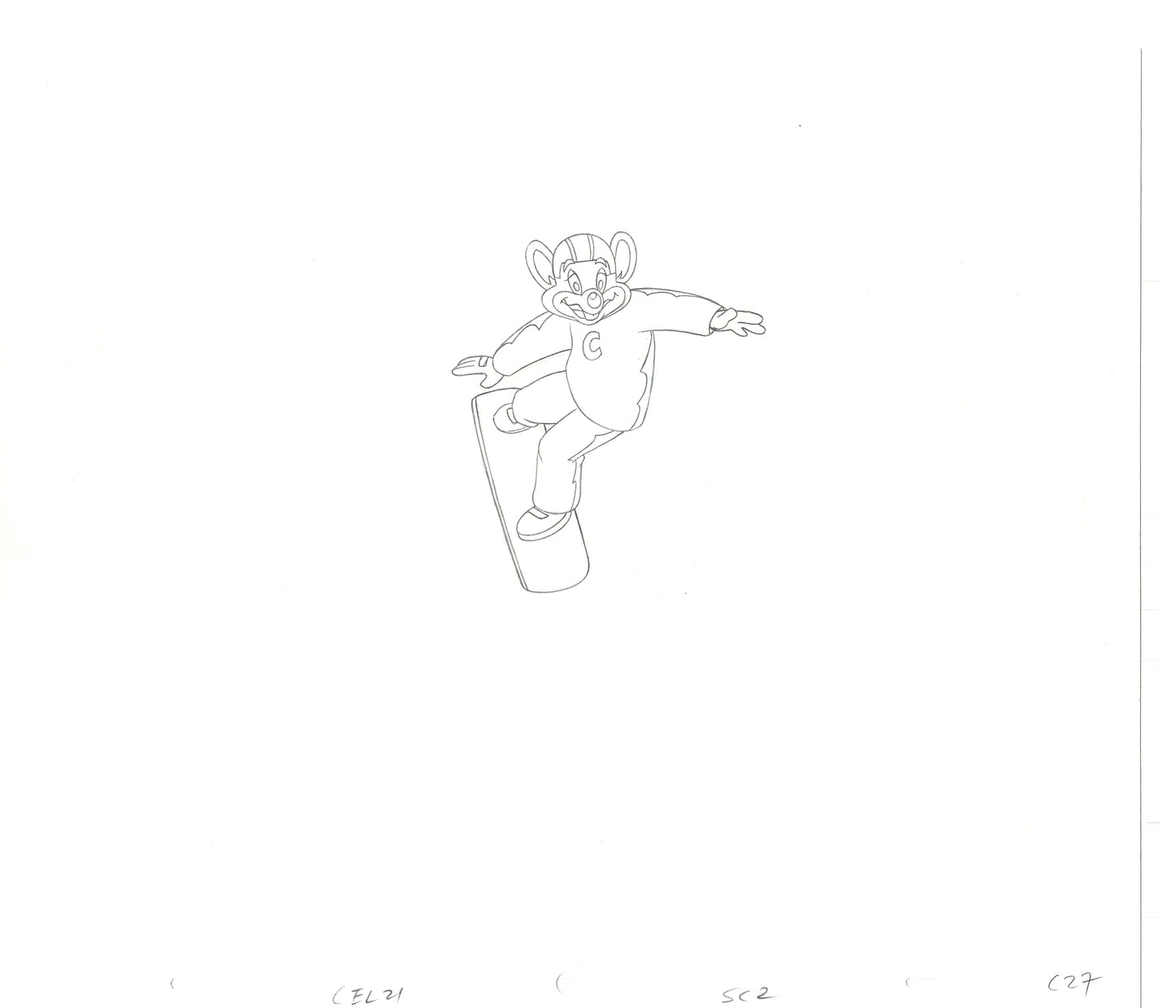 Chuck E Cheese Pizza Commercial Production Animation Cel Drawing 2005 WD-2