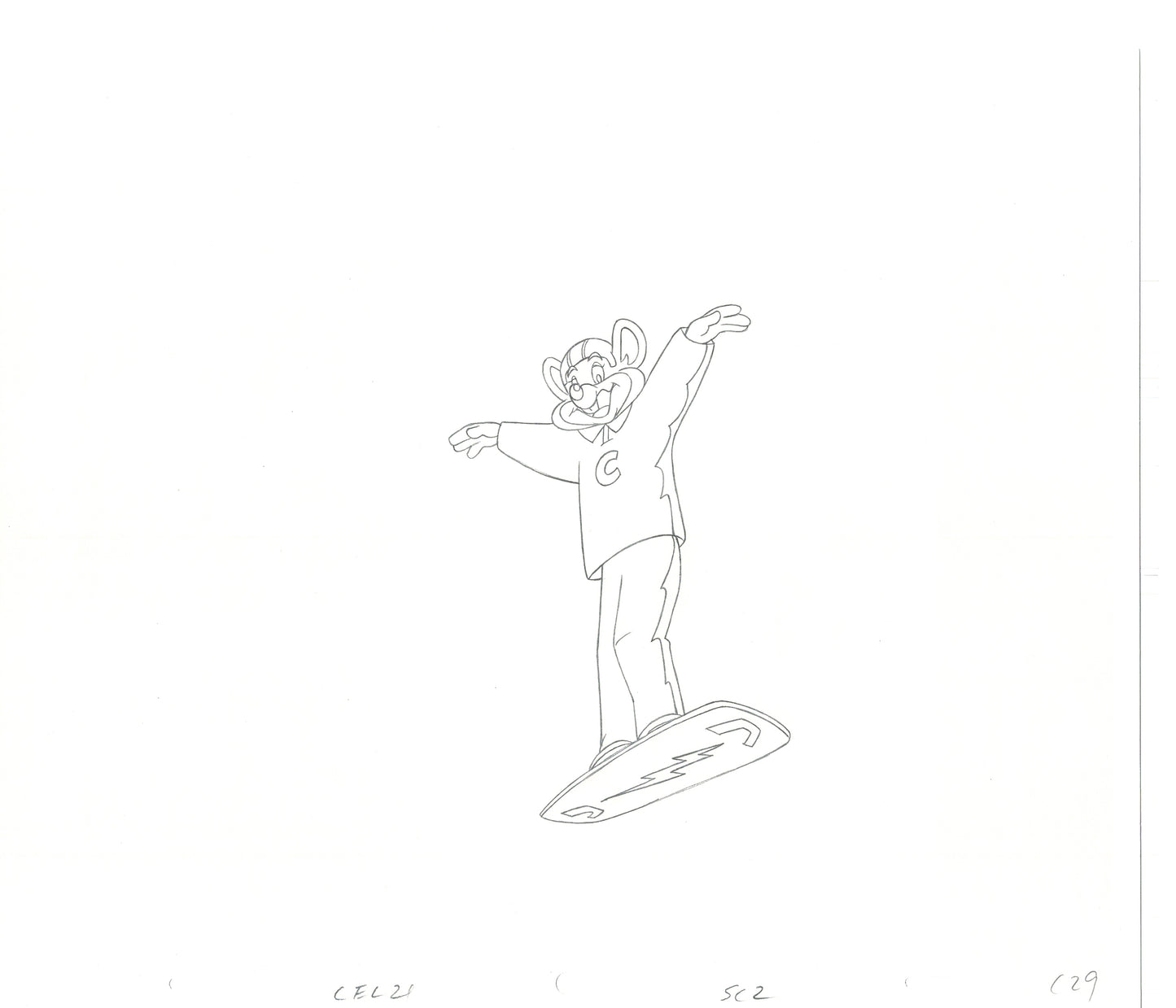 Chuck E Cheese Pizza Commercial Production Animation Cel Drawing 2005 WD-3
