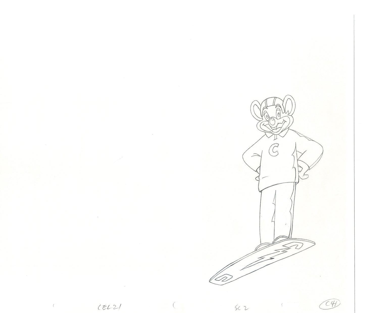 Chuck E Cheese Pizza Commercial Production Animation Cel Drawing 2005 WD-9