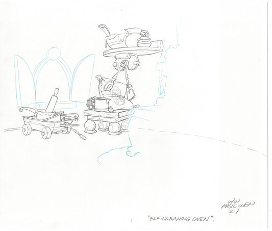 2 LOT Keebler Cookies Elves Commercial Cel Background Drawings 2004 K002-3