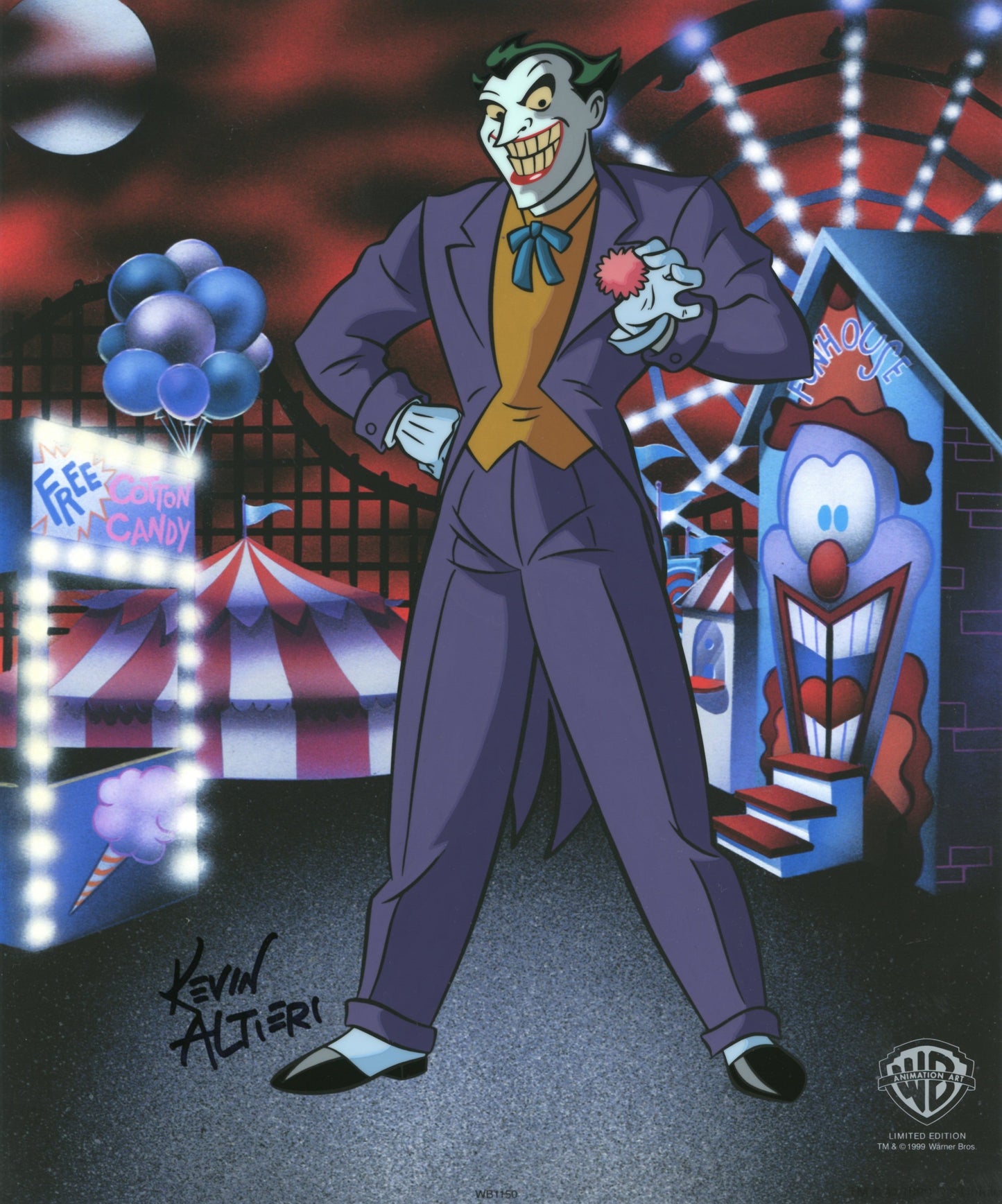 Classic Joker Signed by Kevin Altieri Batman Animated Series Warners Limited Ed Animation cel of 500