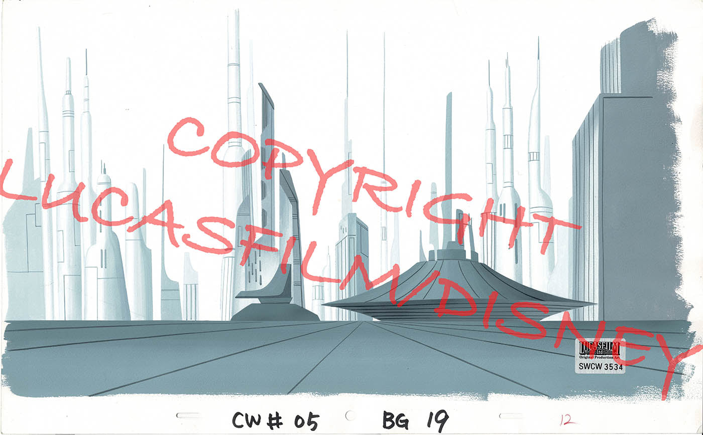 STAR WARS Clone Wars Coruscant Pan Hand-painted Production Background from Lucasfilm Cartoon Network Disney 2003-2005 Tartakovsky