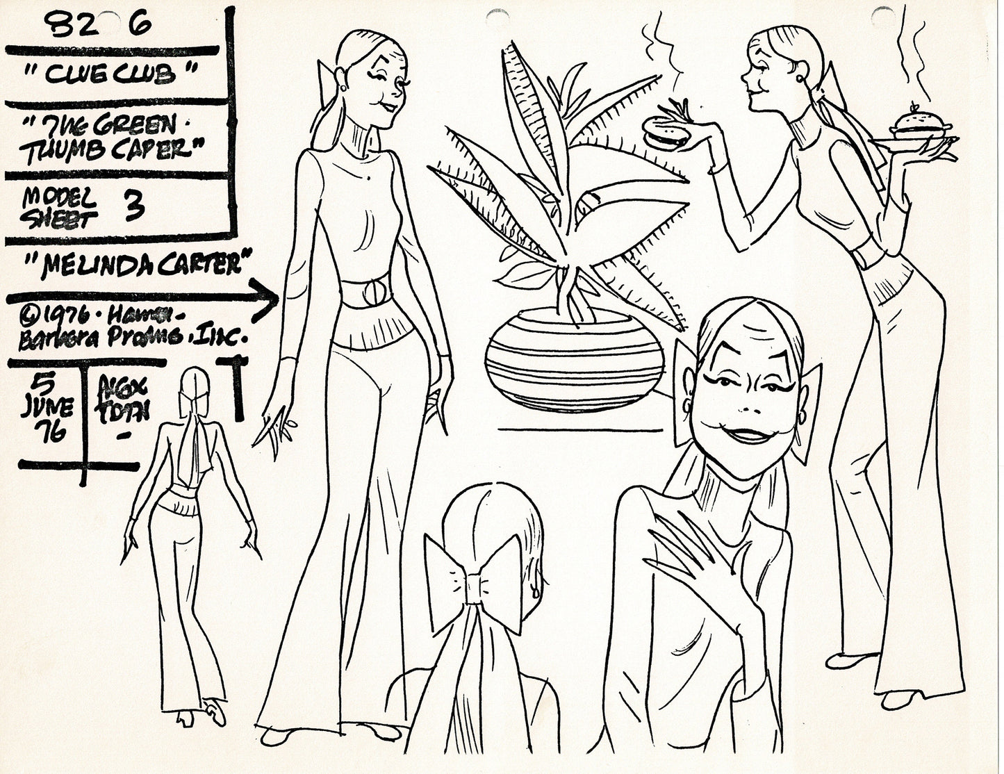 Clue Club 1976 Alex Toth Production Model Sheet Copy Lot of 37 Pages from Hanna Barbera