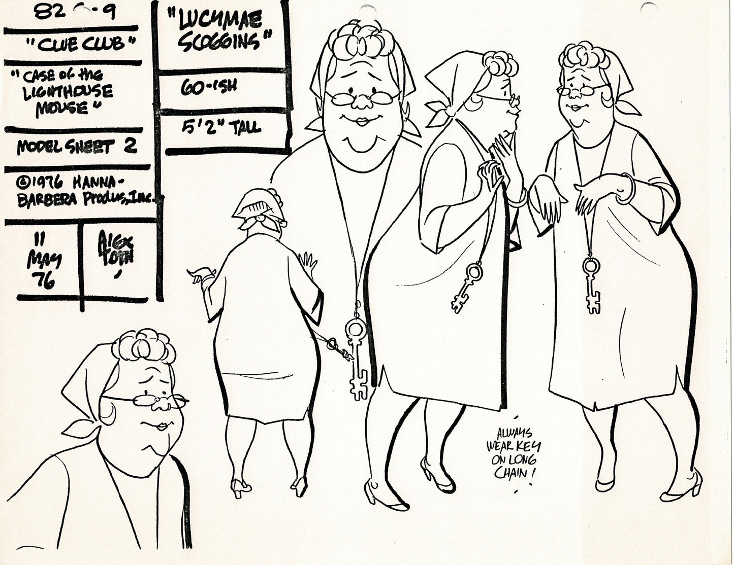 Clue Club 1976 Alex Toth Production Model Sheet Copy Lot of 37 Pages from Hanna Barbera