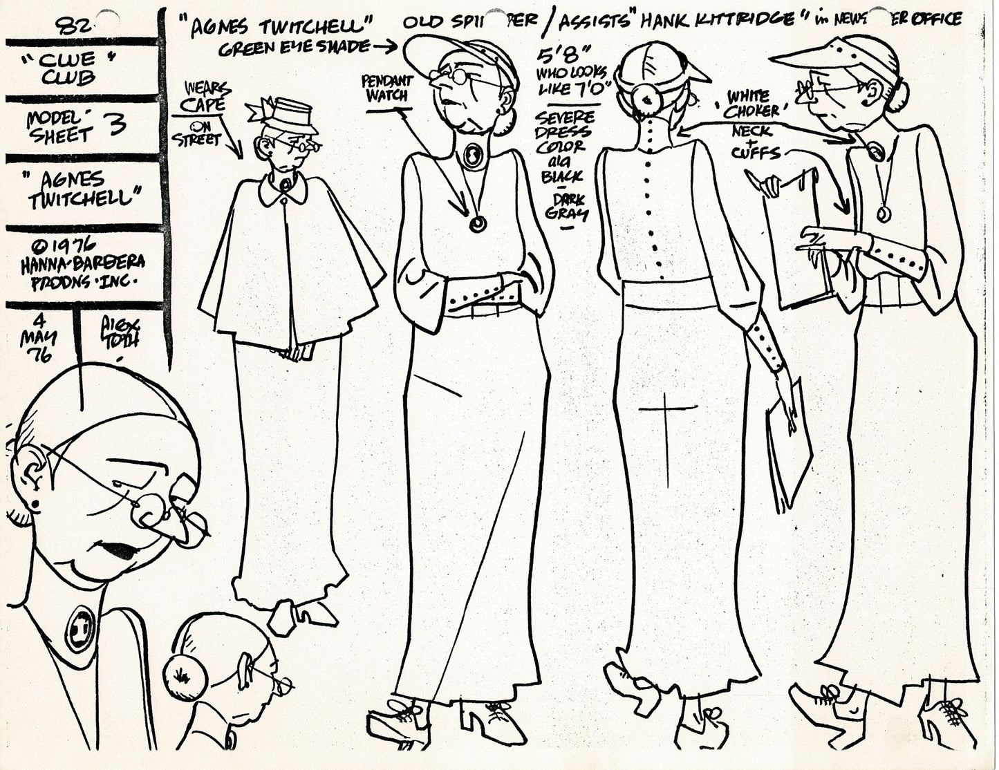 Clue Club 1976 Alex Toth Production Model Sheet Copy Lot of 37 Pages from Hanna Barbera