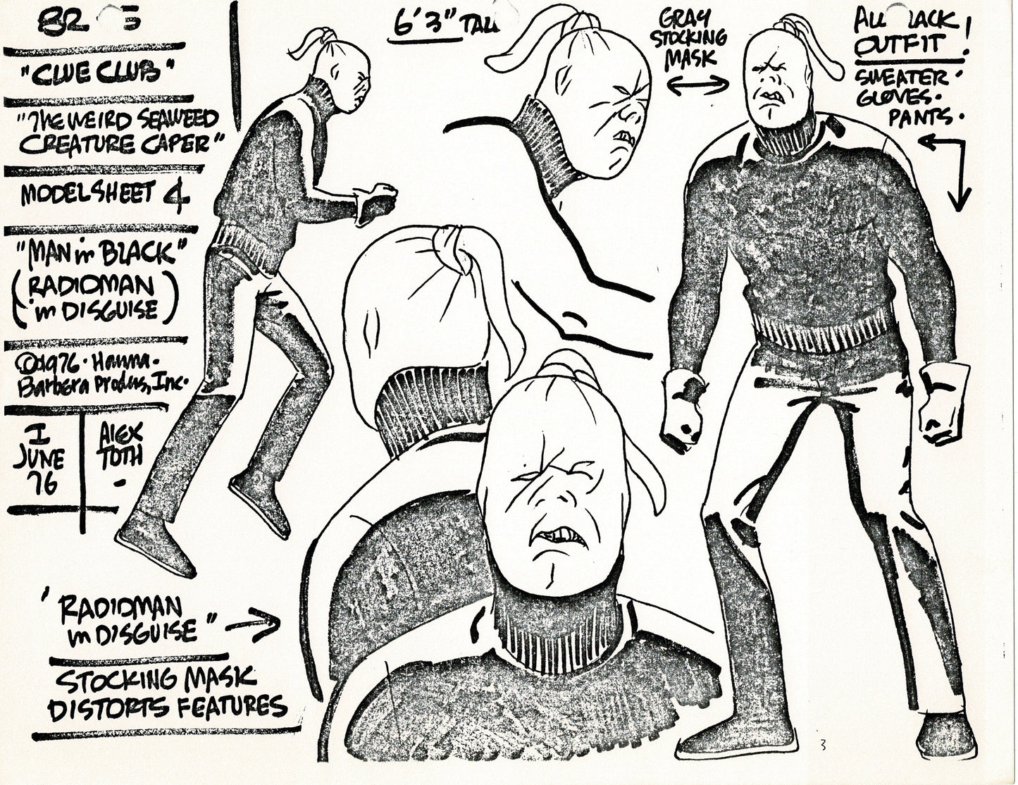 Clue Club 1976 Alex Toth Production Model Sheet Copy Lot of 37 Pages from Hanna Barbera