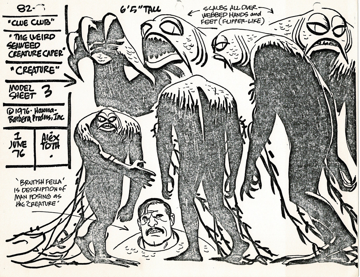 Clue Club 1976 Alex Toth Production Model Sheet Copy Lot of 37 Pages from Hanna Barbera