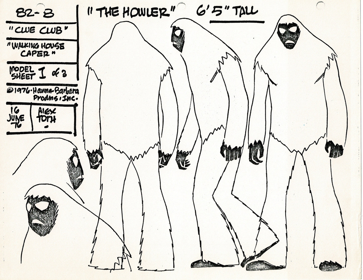 Clue Club 1976 Alex Toth Production Model Sheet Copy Lot of 37 Pages from Hanna Barbera