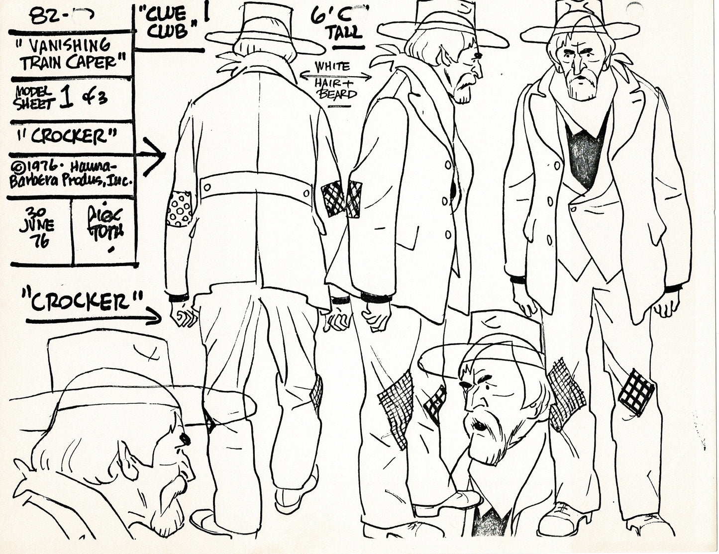 Clue Club 1976 Alex Toth Production Model Sheet Copy Lot of 37 Pages from Hanna Barbera