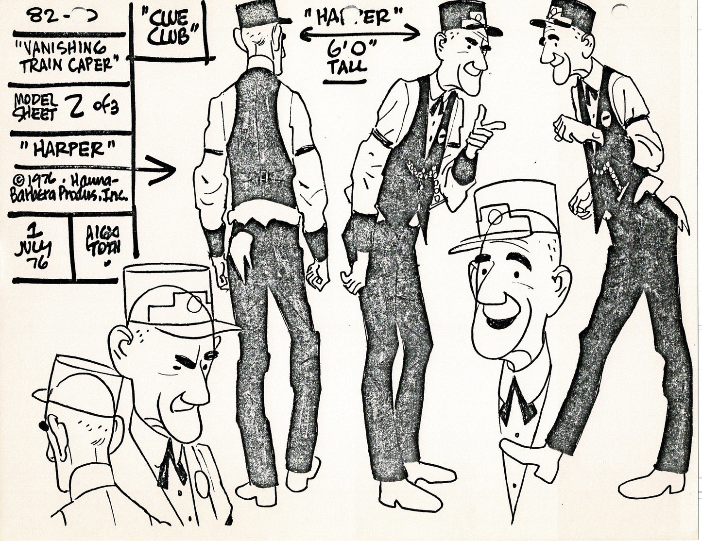 Clue Club 1976 Alex Toth Production Model Sheet Copy Lot of 37 Pages from Hanna Barbera