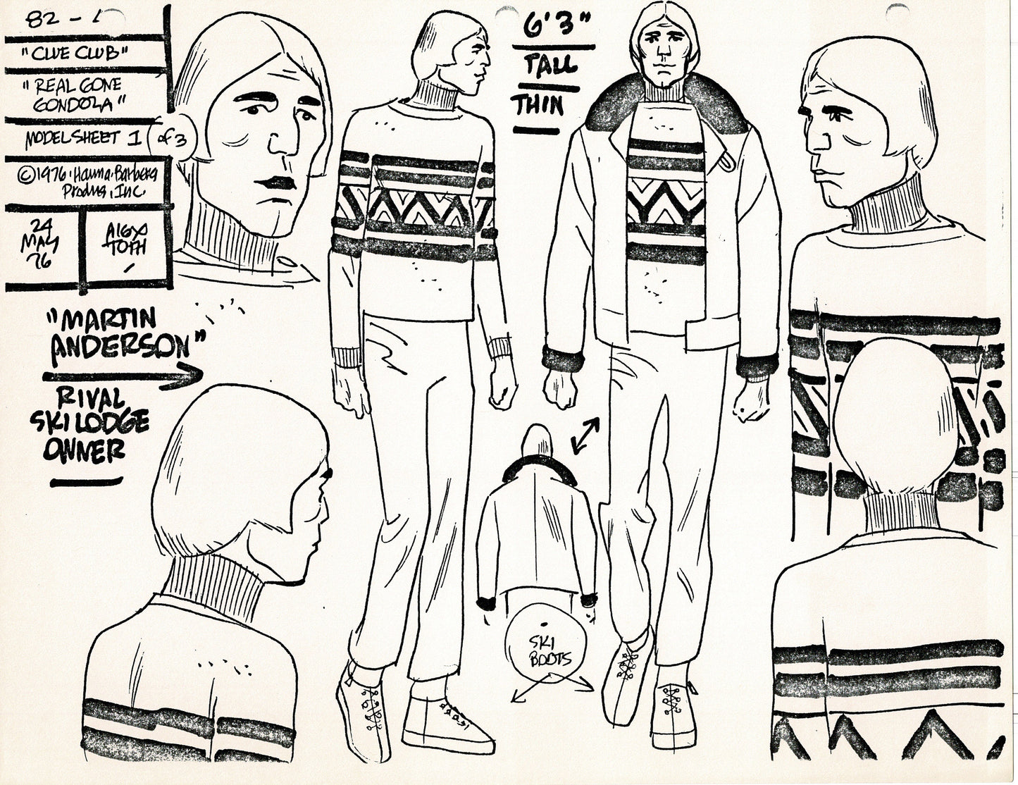 Clue Club 1976 Alex Toth Production Model Sheet Copy Lot of 37 Pages from Hanna Barbera