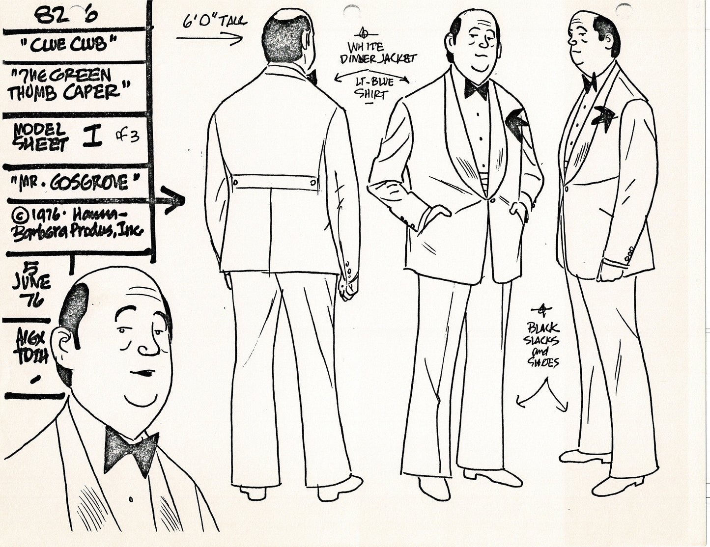 Clue Club 1976 Alex Toth Production Model Sheet Copy Lot of 37 Pages from Hanna Barbera