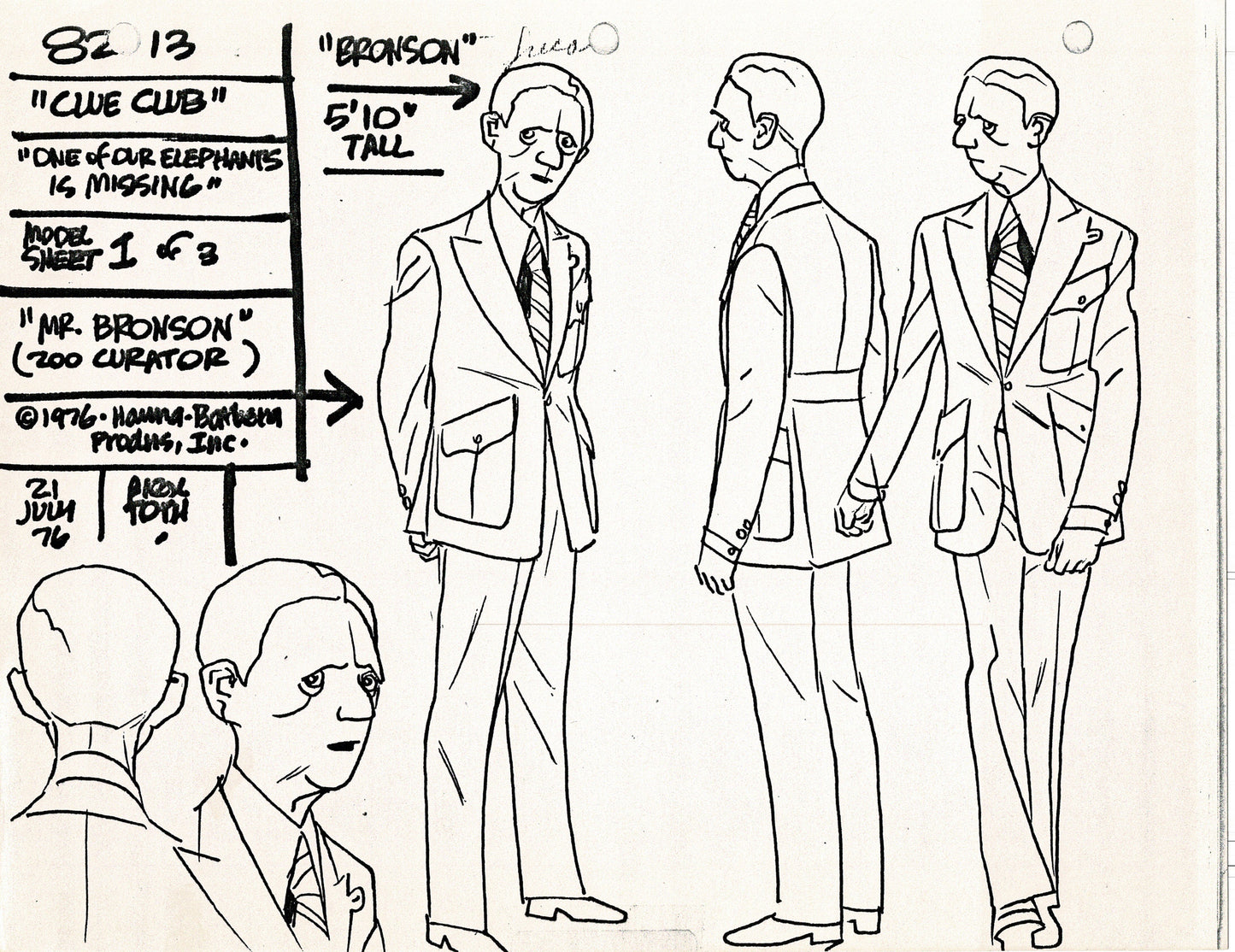 Clue Club 1976 Alex Toth Production Model Sheet Copy Lot of 37 Pages from Hanna Barbera