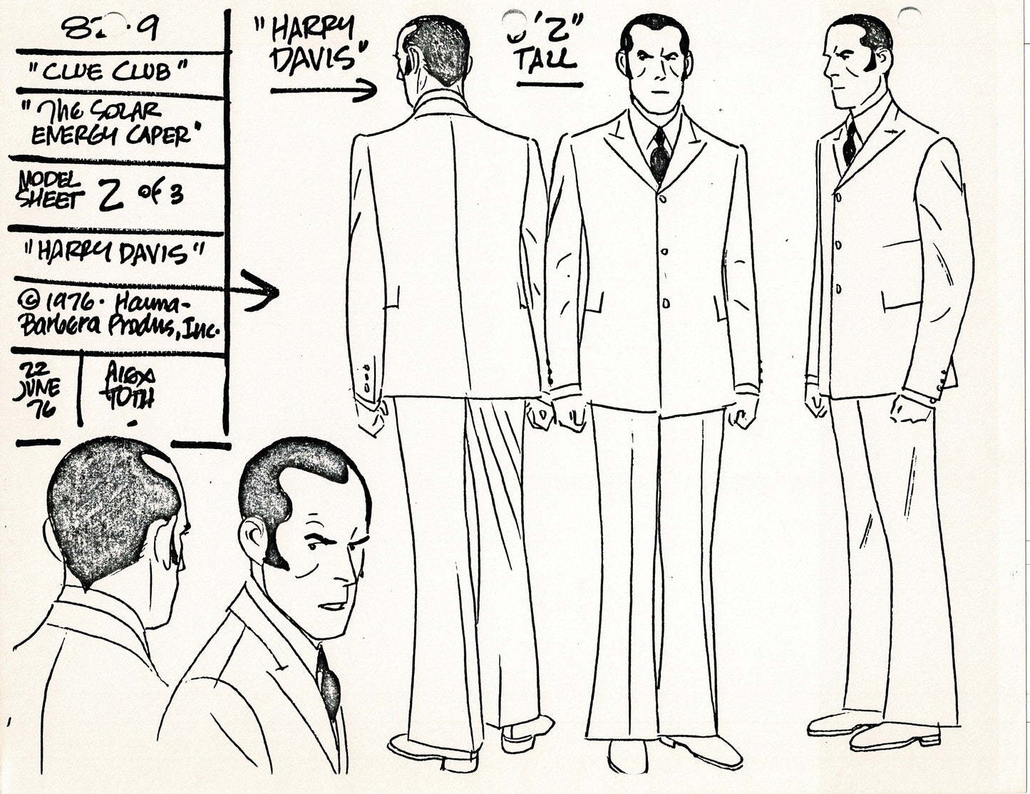 Clue Club 1976 Alex Toth Production Model Sheet Copy Lot of 37 Pages from Hanna Barbera