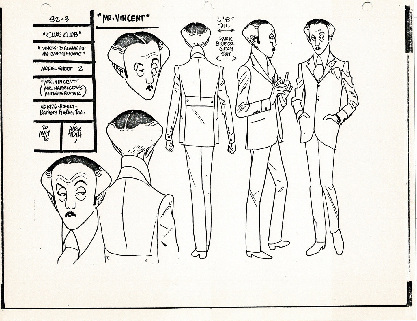 Clue Club 1976 Alex Toth Production Model Sheet Copy Lot of 37 Pages from Hanna Barbera