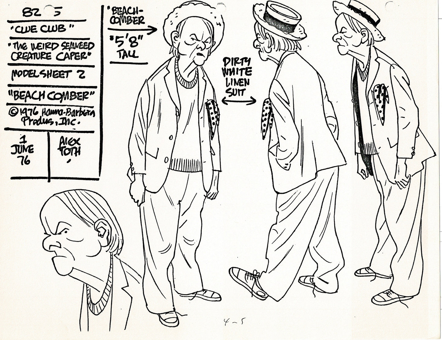 Clue Club 1976 Alex Toth Production Model Sheet Copy Lot of 37 Pages from Hanna Barbera