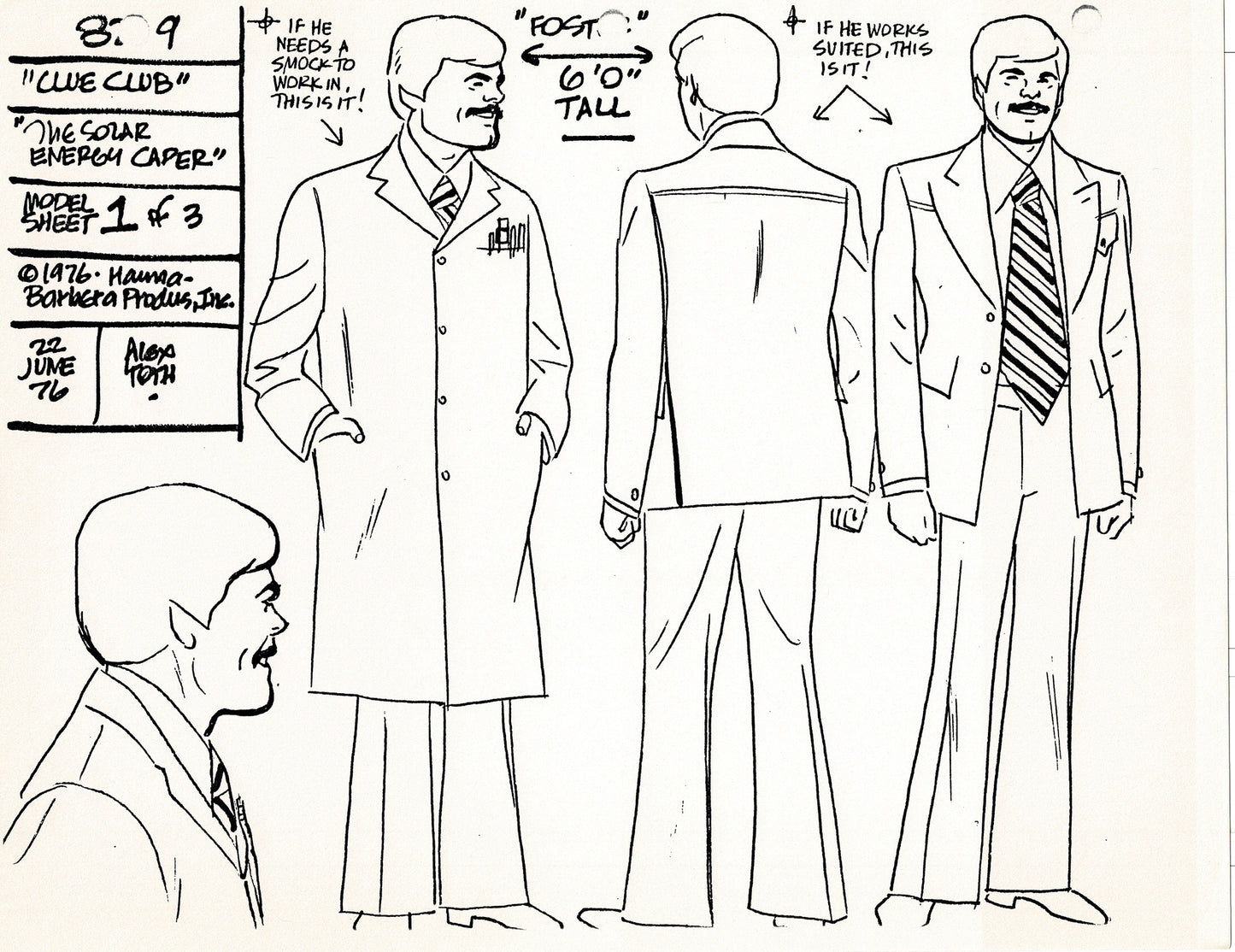 Clue Club 1976 Alex Toth Production Model Sheet Copy Lot of 37 Pages from Hanna Barbera