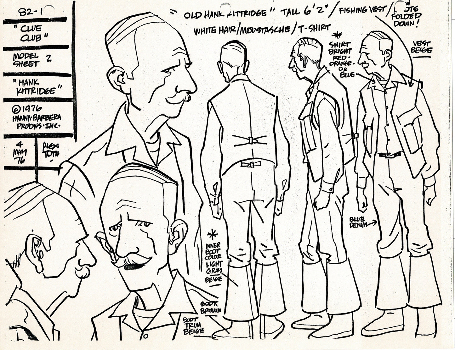 Clue Club 1976 Alex Toth Production Model Sheet Copy Lot of 37 Pages from Hanna Barbera