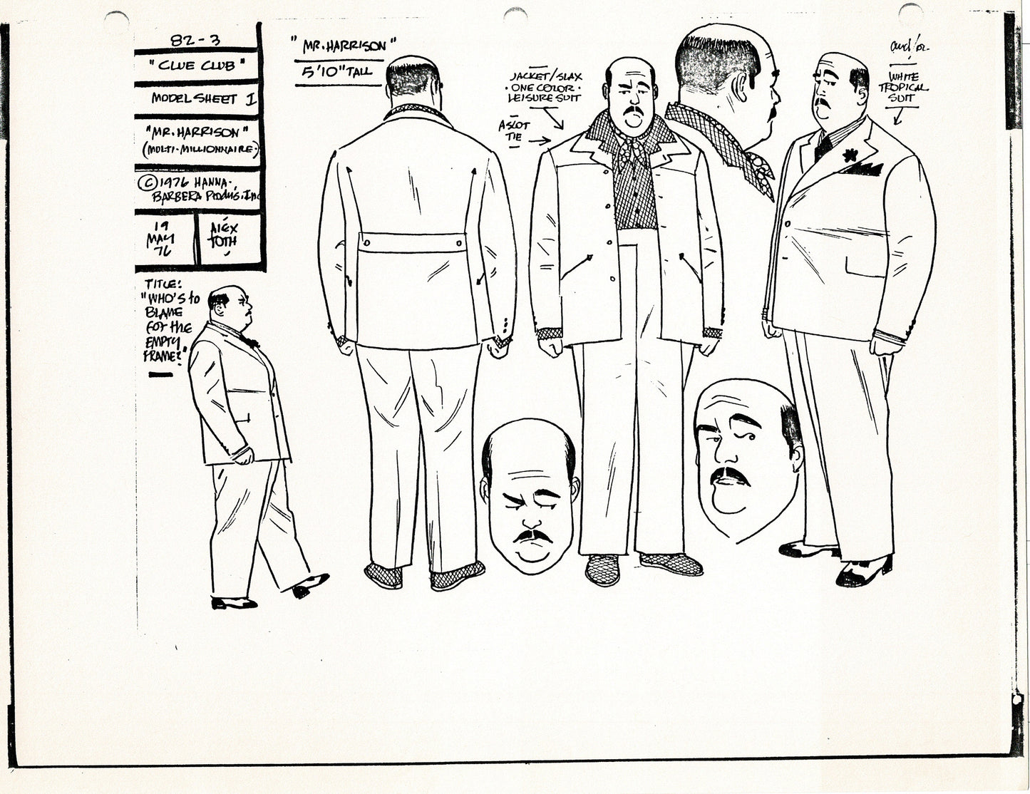 Clue Club 1976 Alex Toth Production Model Sheet Copy Lot of 37 Pages from Hanna Barbera
