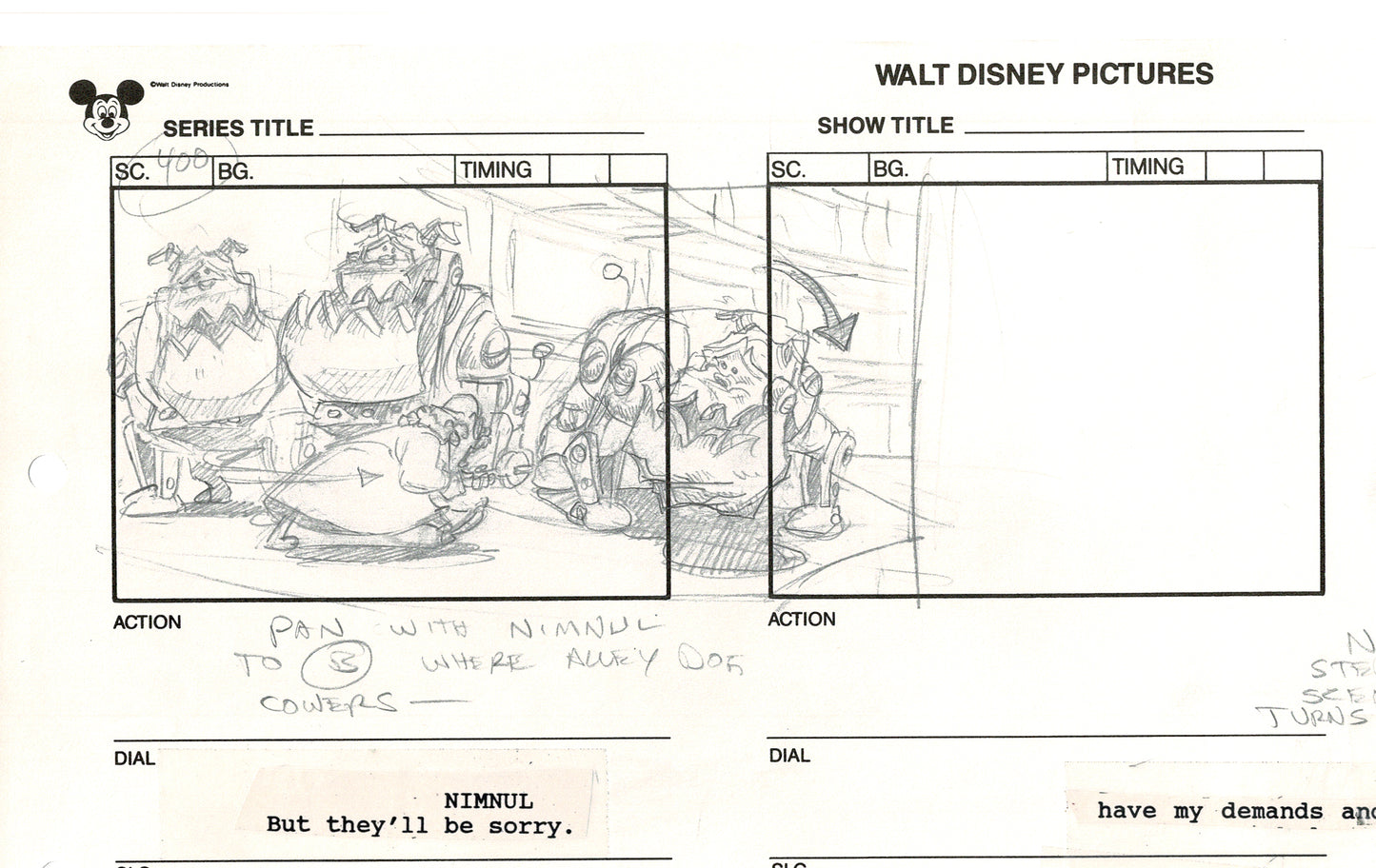 Chip n Dale Rescue Rangers Original Production Animation Storyboard Walt Disney FIRST EPISODE 1988 A86