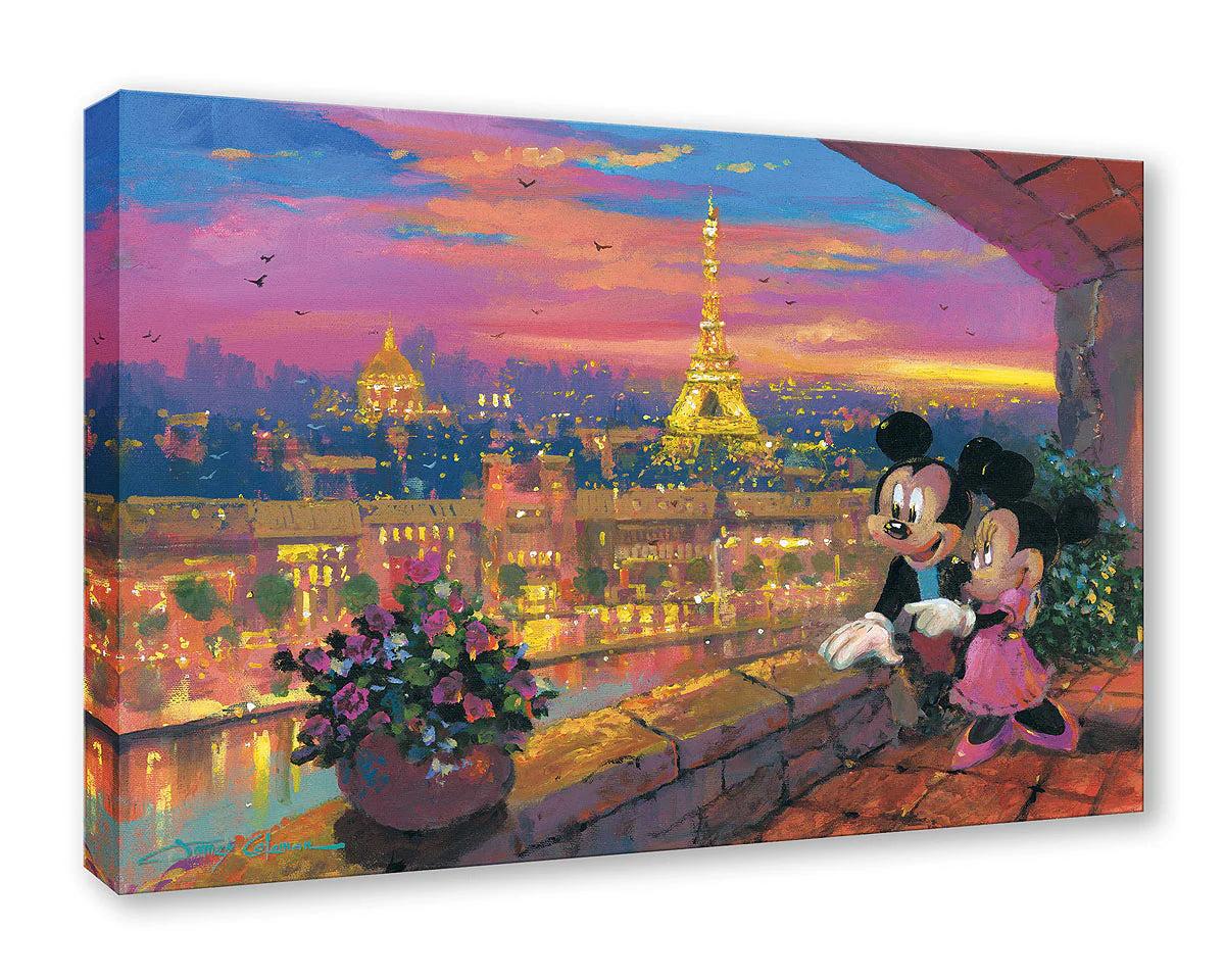 Mickey Mouse and Minnie Mouse Walt Disney Fine Art James Coleman Signed Limited Edition of 195 on Canvas "A Paris Sunset" - OH