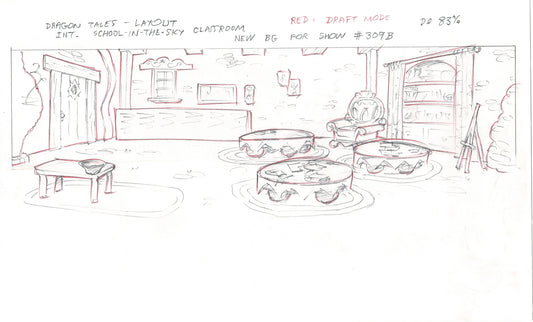 DRAGON TALES PBS Production Animation Background Drawing from Animators Estate 1999-05 F2