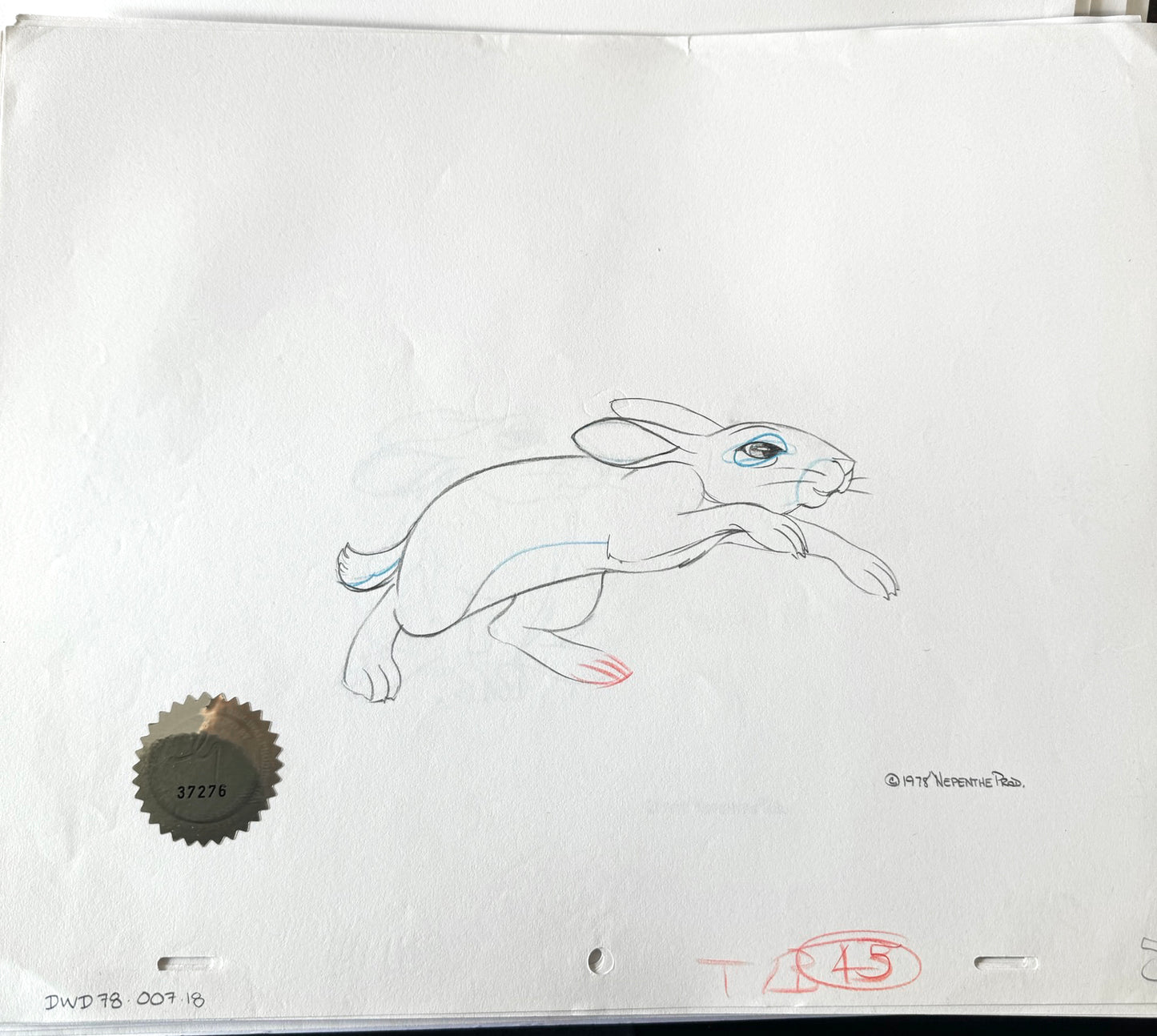 Watership Down 1978 Hazel Production Animation Cel Drawing with LJE COA 007-18