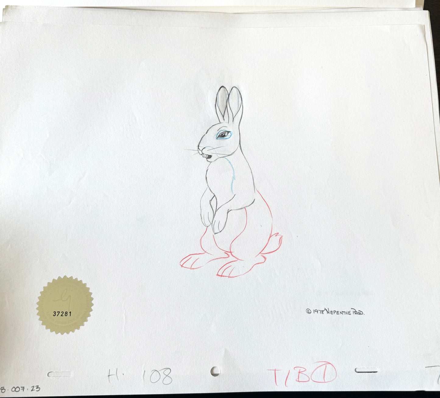 Watership Down 1978 Hazel Production Animation Cel Drawing with LJE COA 007-23