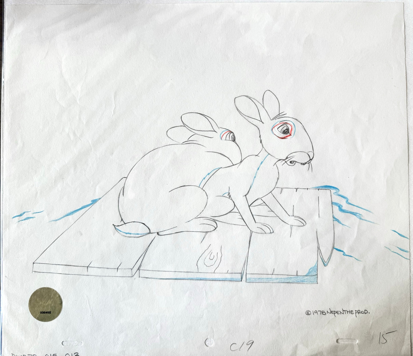Watership Down 1978 Fiver Production Animation Cel Drawing with LJE COA 015-13