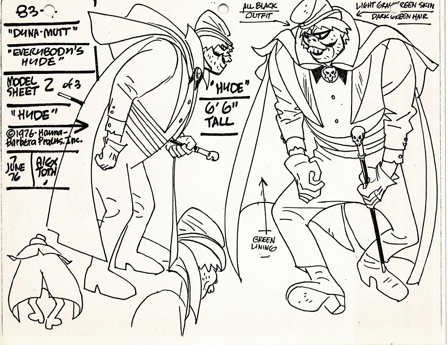Dyno-Mutt Devlin and Galaxy Trio Alex Toth Production Model Sheet Copy Lot of 41 Pages from Hanna Barbera