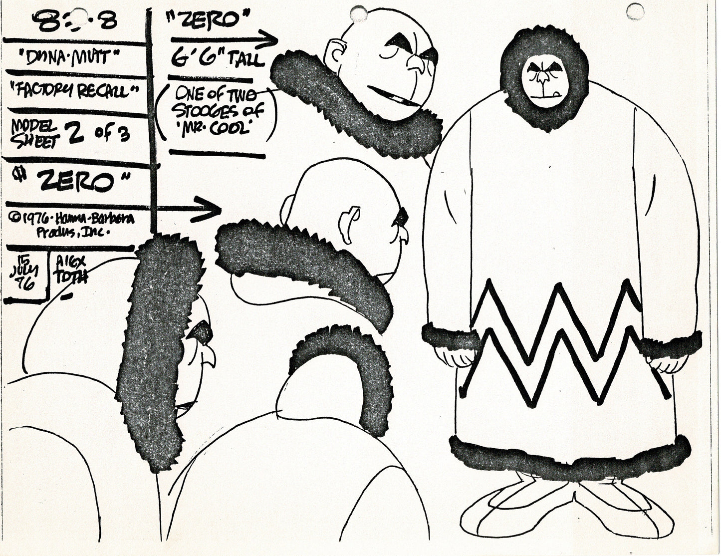Dyno-Mutt Devlin and Galaxy Trio Alex Toth Production Model Sheet Copy Lot of 41 Pages from Hanna Barbera