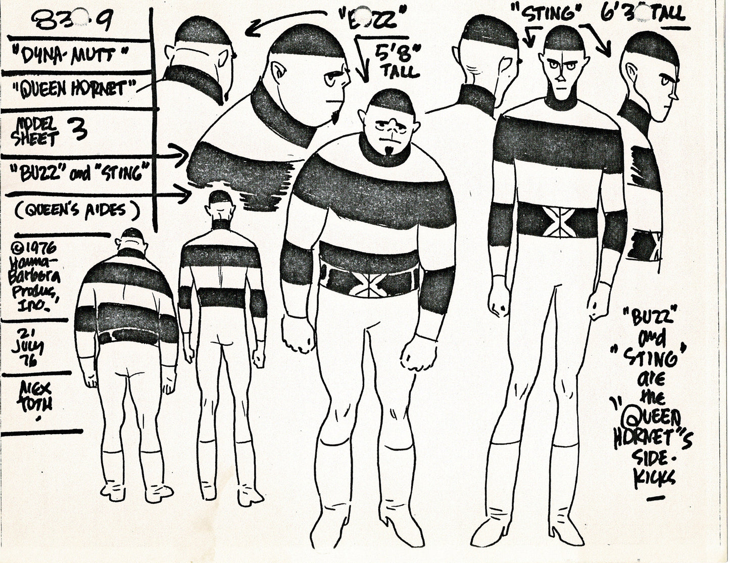 Dyno-Mutt Devlin and Galaxy Trio Alex Toth Production Model Sheet Copy Lot of 41 Pages from Hanna Barbera