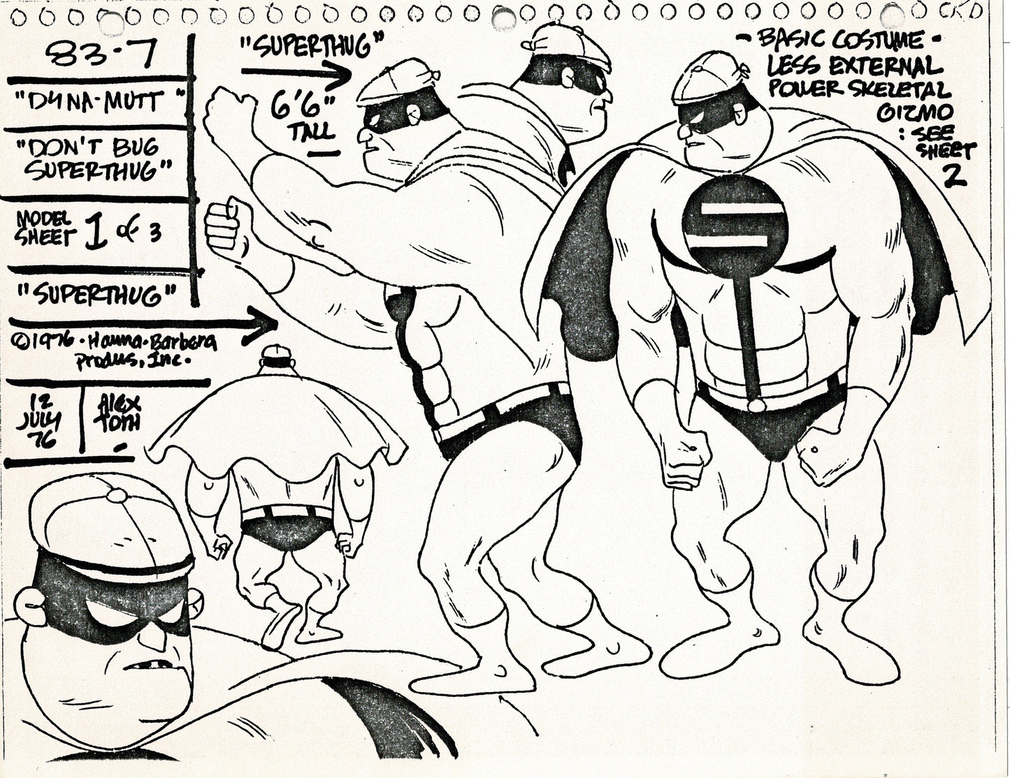 Dyno-Mutt Devlin and Galaxy Trio Alex Toth Production Model Sheet Copy Lot of 41 Pages from Hanna Barbera