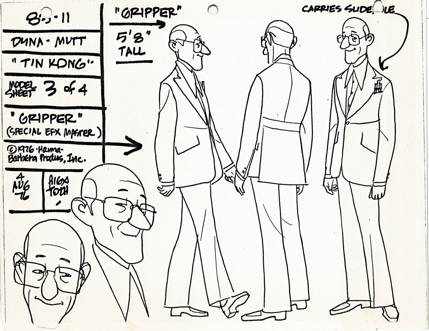 Dyno-Mutt Devlin and Galaxy Trio Alex Toth Production Model Sheet Copy Lot of 41 Pages from Hanna Barbera