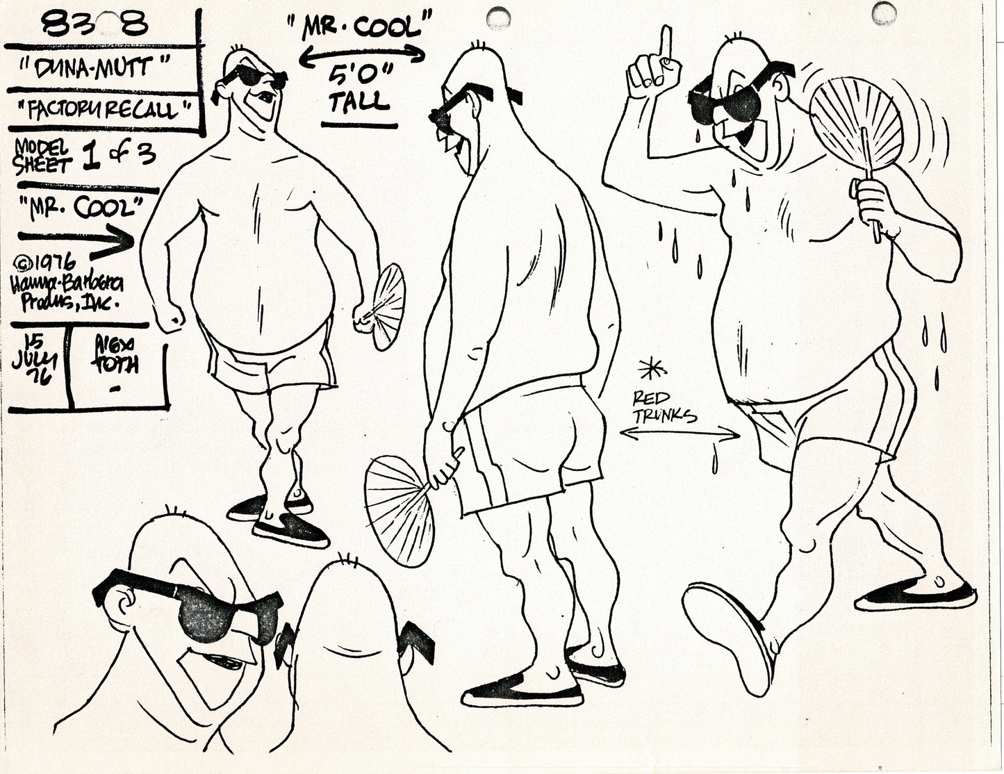 Dyno-Mutt Devlin and Galaxy Trio Alex Toth Production Model Sheet Copy Lot of 41 Pages from Hanna Barbera