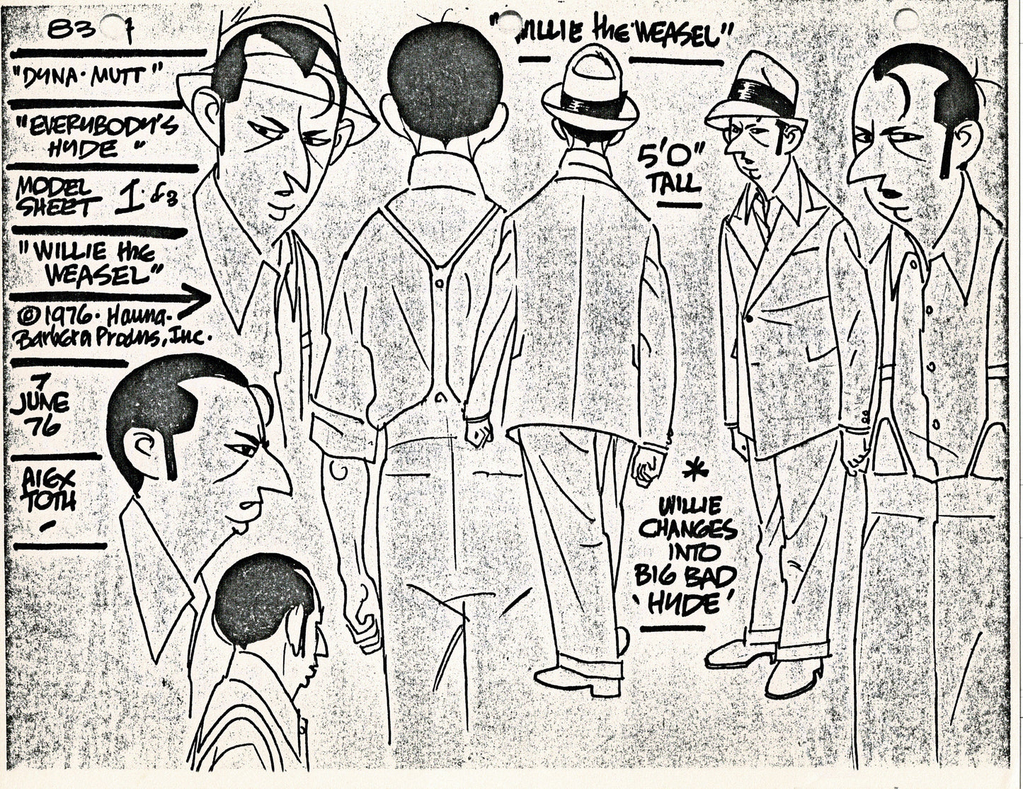 Dyno-Mutt Devlin and Galaxy Trio Alex Toth Production Model Sheet Copy Lot of 41 Pages from Hanna Barbera