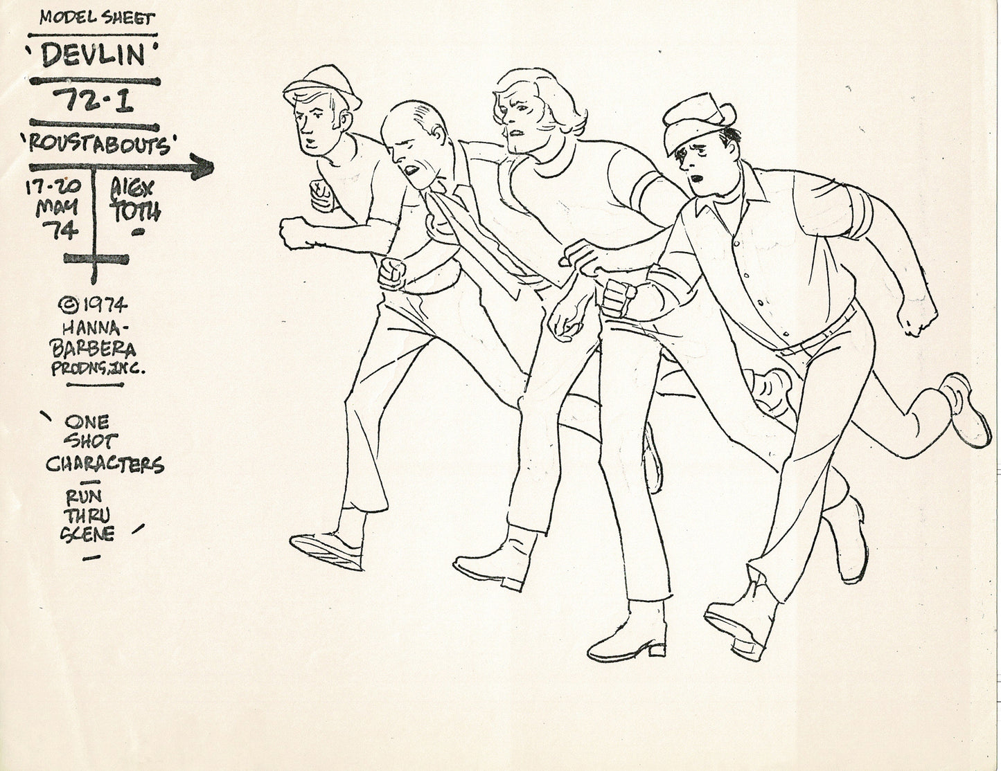 Dyno-Mutt Devlin and Galaxy Trio Alex Toth Production Model Sheet Copy Lot of 41 Pages from Hanna Barbera