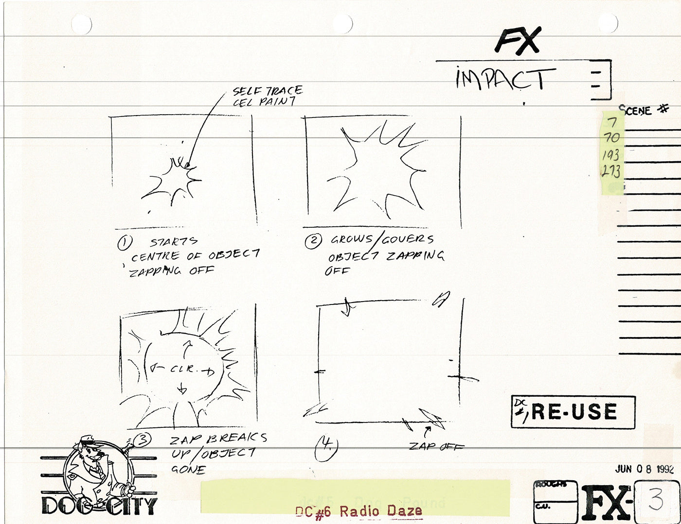 Dog City Grp of 3 Animation Model Sheets Cartoon Henson Fox Nelvana 1992-4 A-115