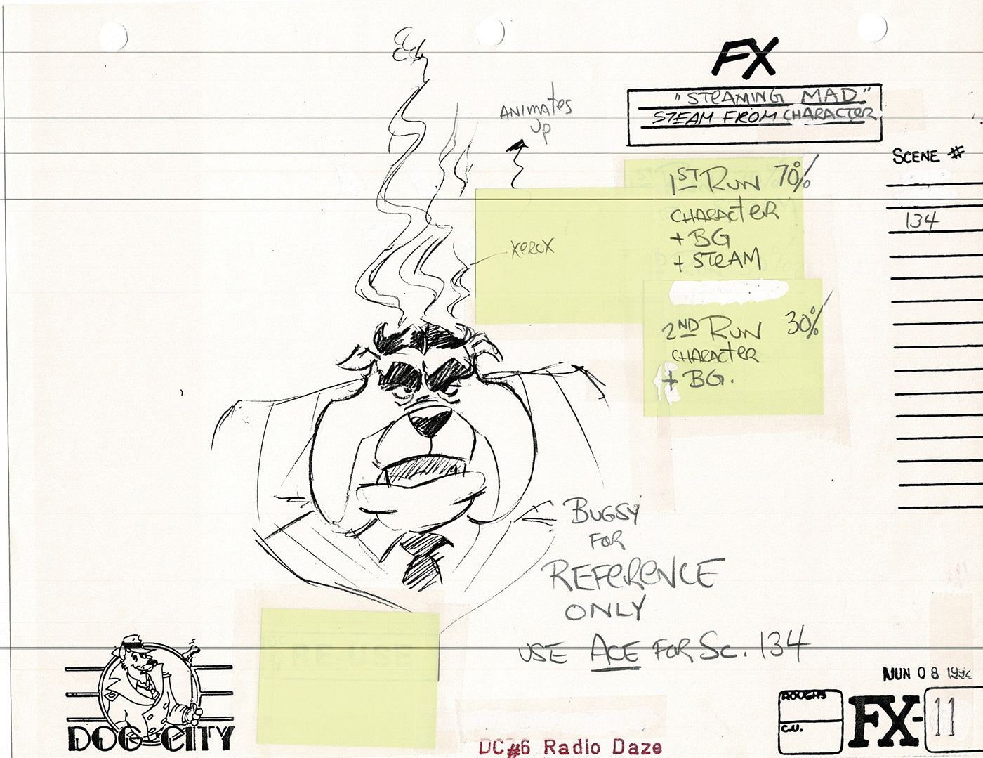 Dog City Grp of 3 Animation Model Sheets Cartoon Henson Fox Nelvana 1992-4 A-121