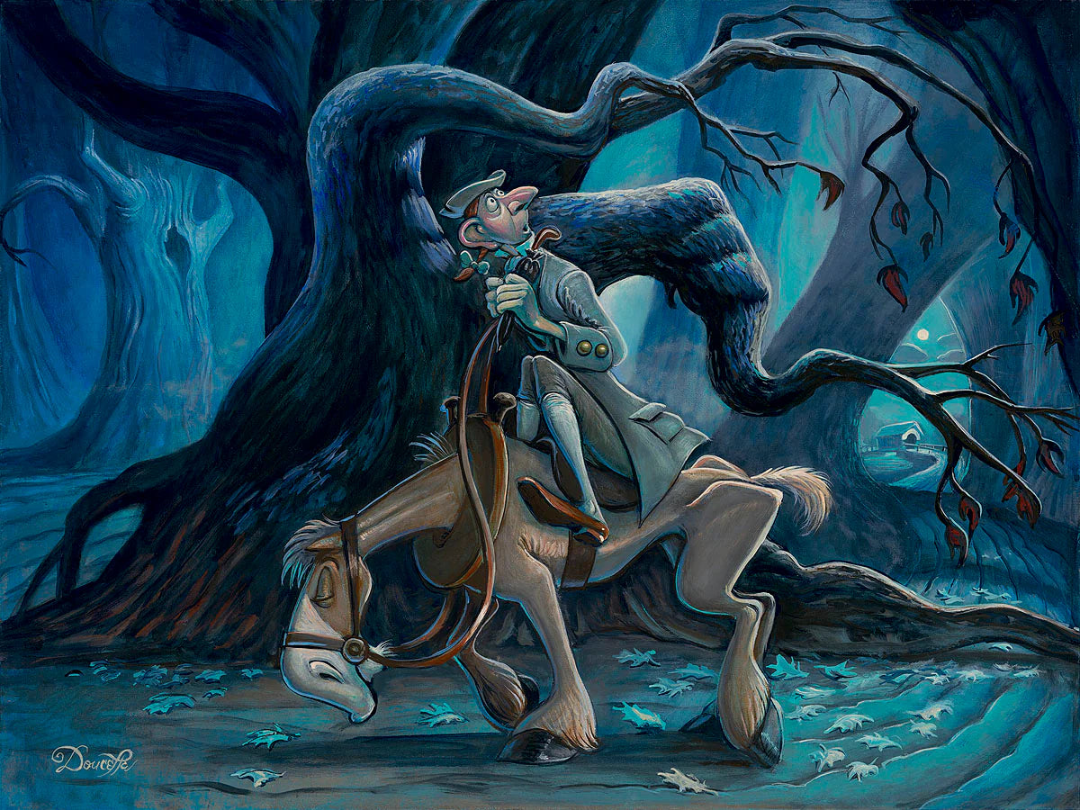 The Headless Horseman Halloween Walt Disney Fine Art Bob Doucette Signed Limited Edition of 50 Print on Canvas "Ichabod Gets Spooked"